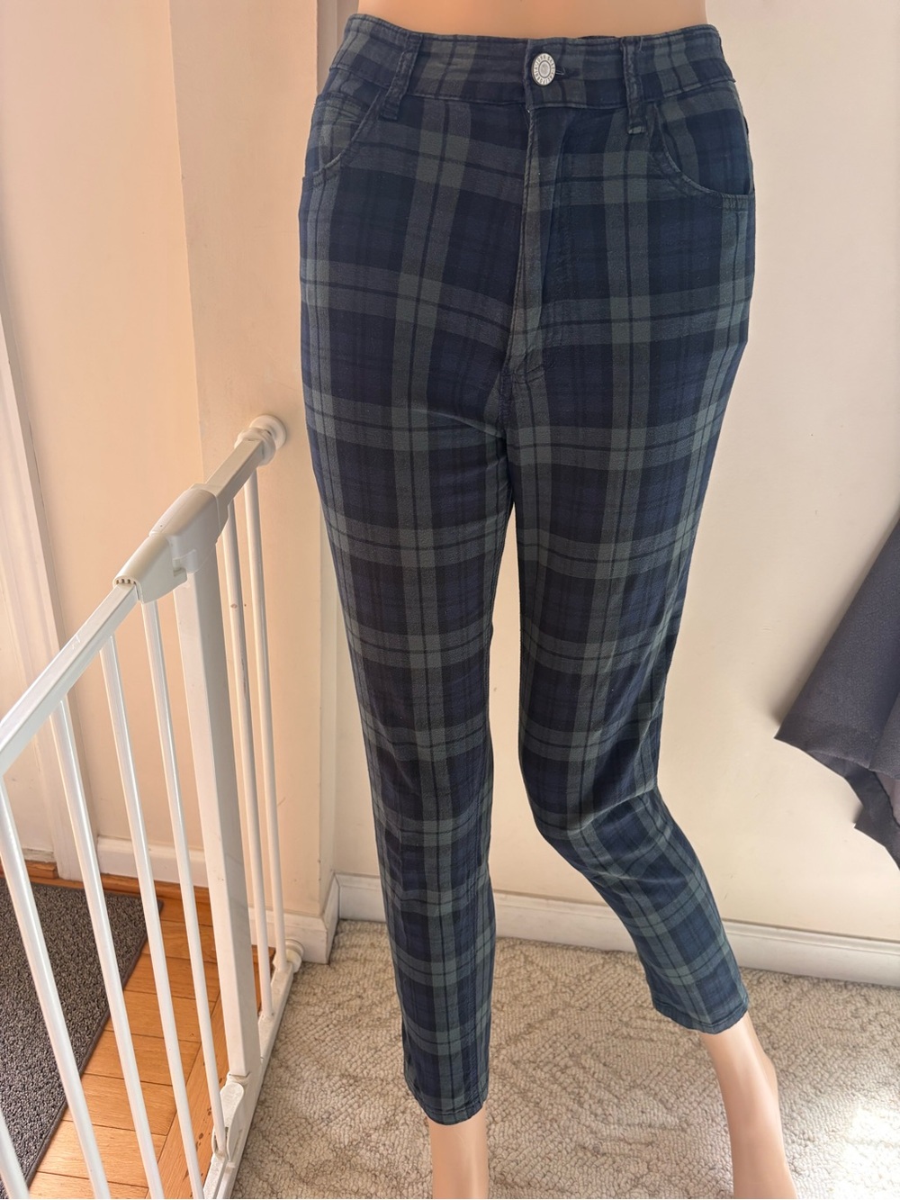 J. Galt Plaid Slim Fit Pants - Navy/Green Size S